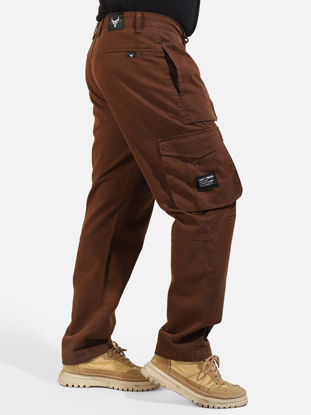 Brown Cotton Twill Tactical Baggy Fit Cargo