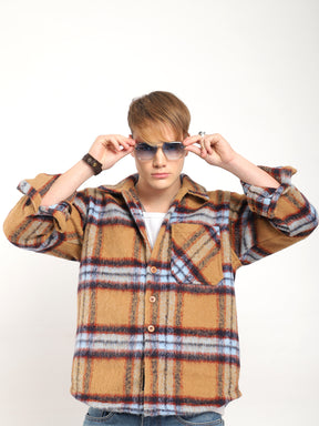 Marble Arch Pure Wool Mustard & Navy Check Shirt