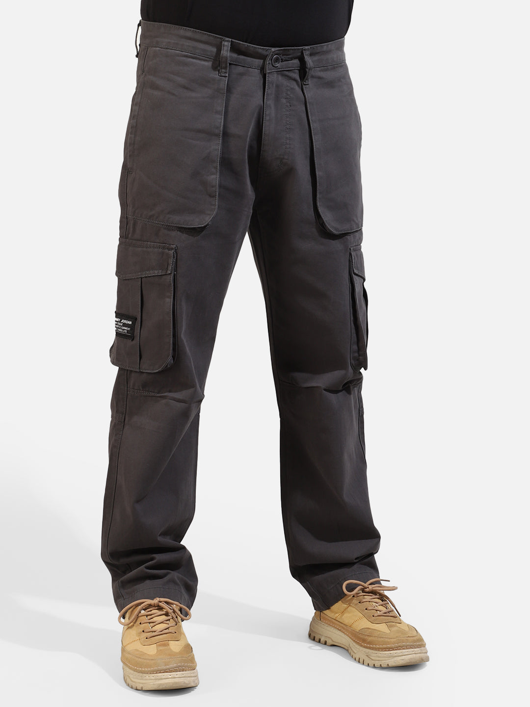 Dark Grey Cotton Twill Tactical Baggy Fit Cargo