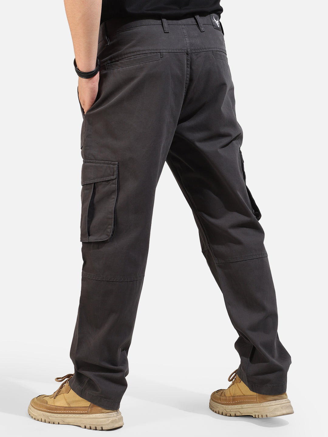 Dark Grey Cotton Twill Tactical Baggy Fit Cargo