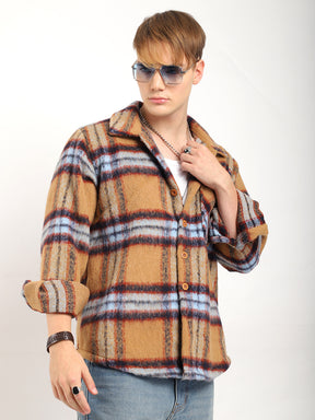 Marble Arch Pure Wool Mustard & Navy Check Shirt