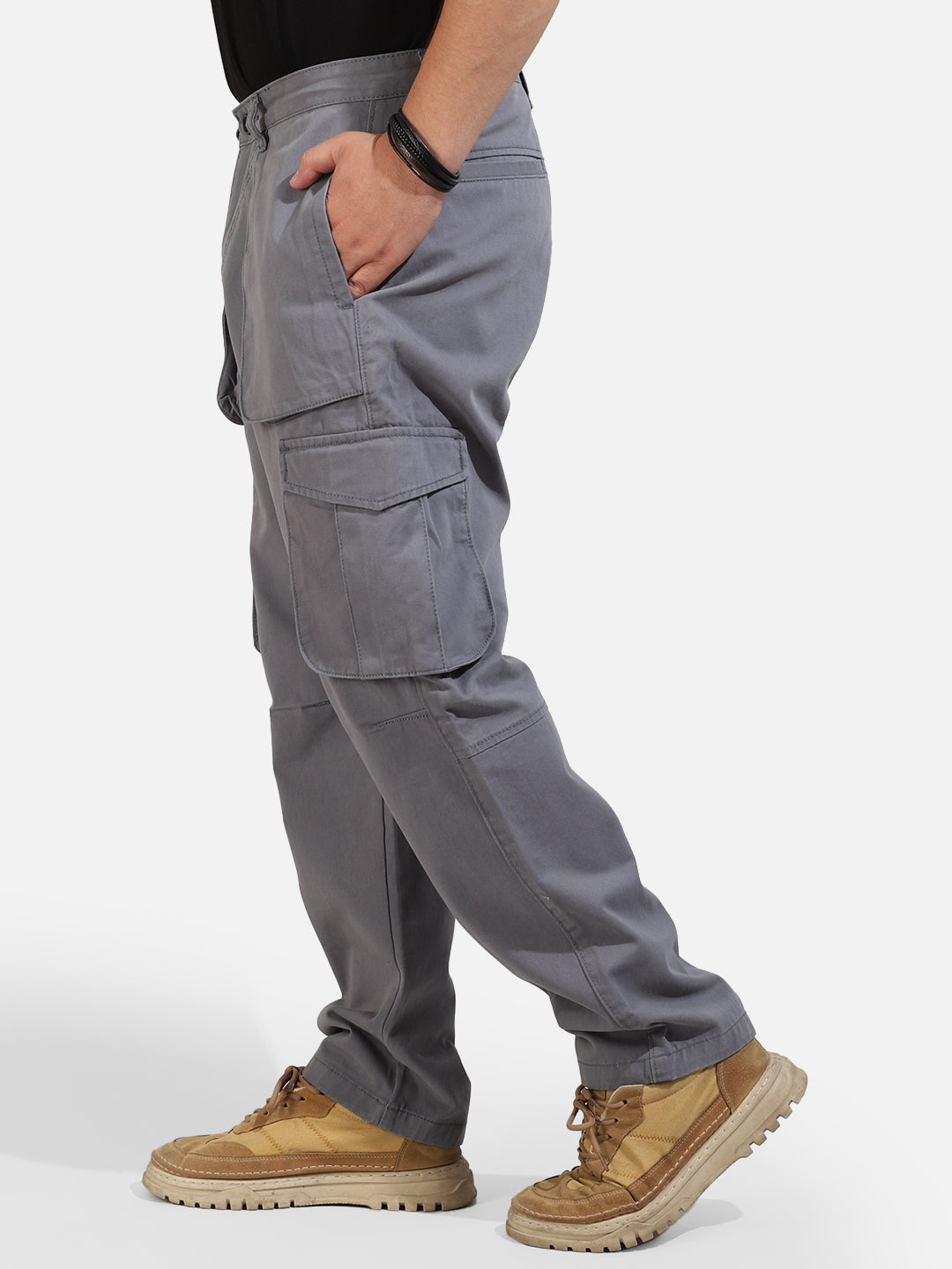 Ash Grey Cotton Twill Tactical Baggy Fit Cargo