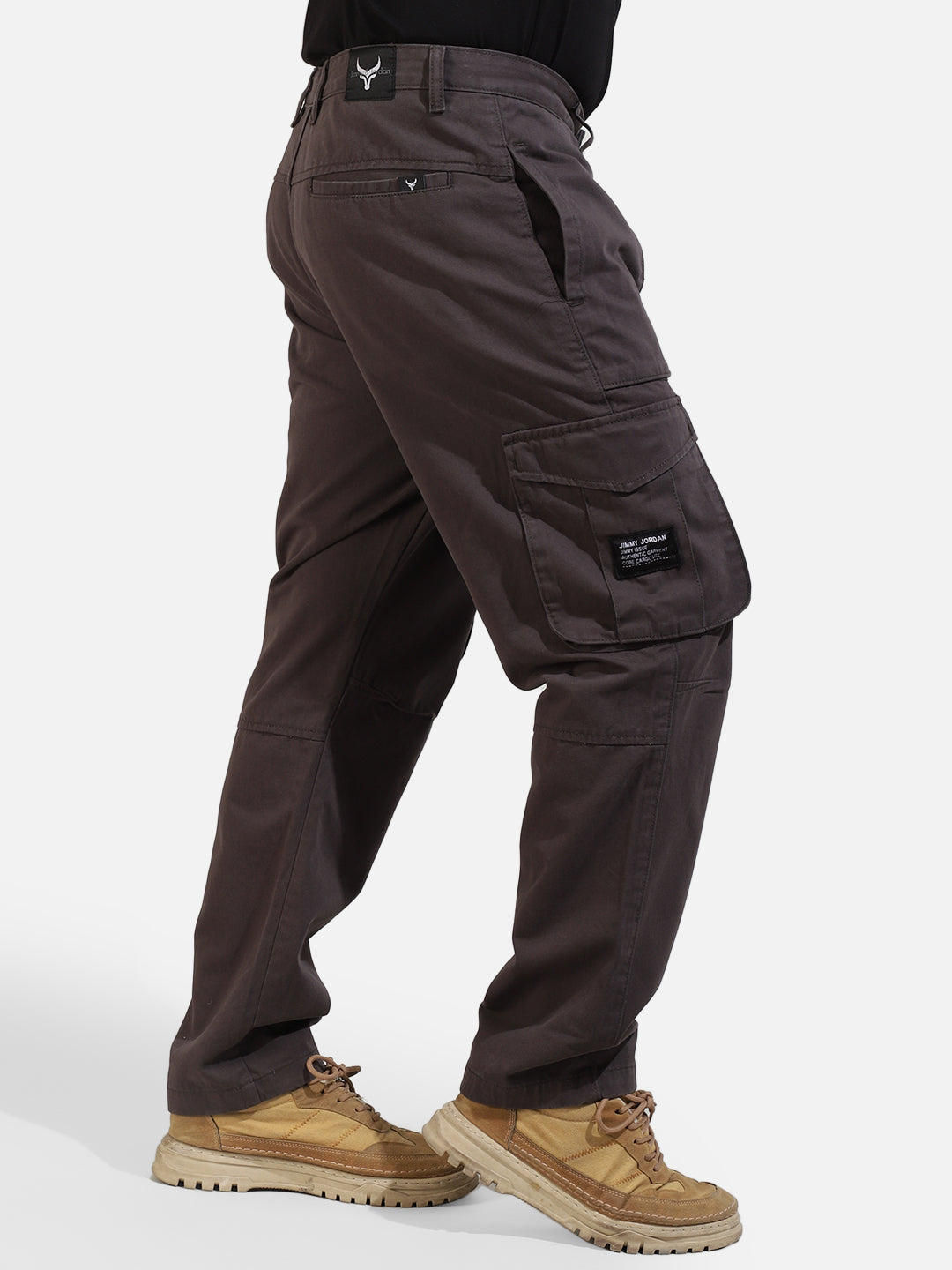 Grey Cotton Twill Tactical Baggy Fit Cargo