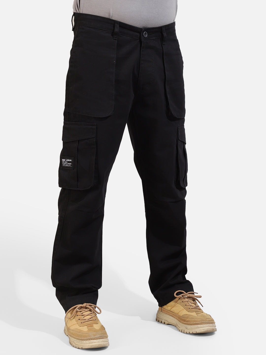 Black Cotton Twill Tactical Baggy Fit Cargo