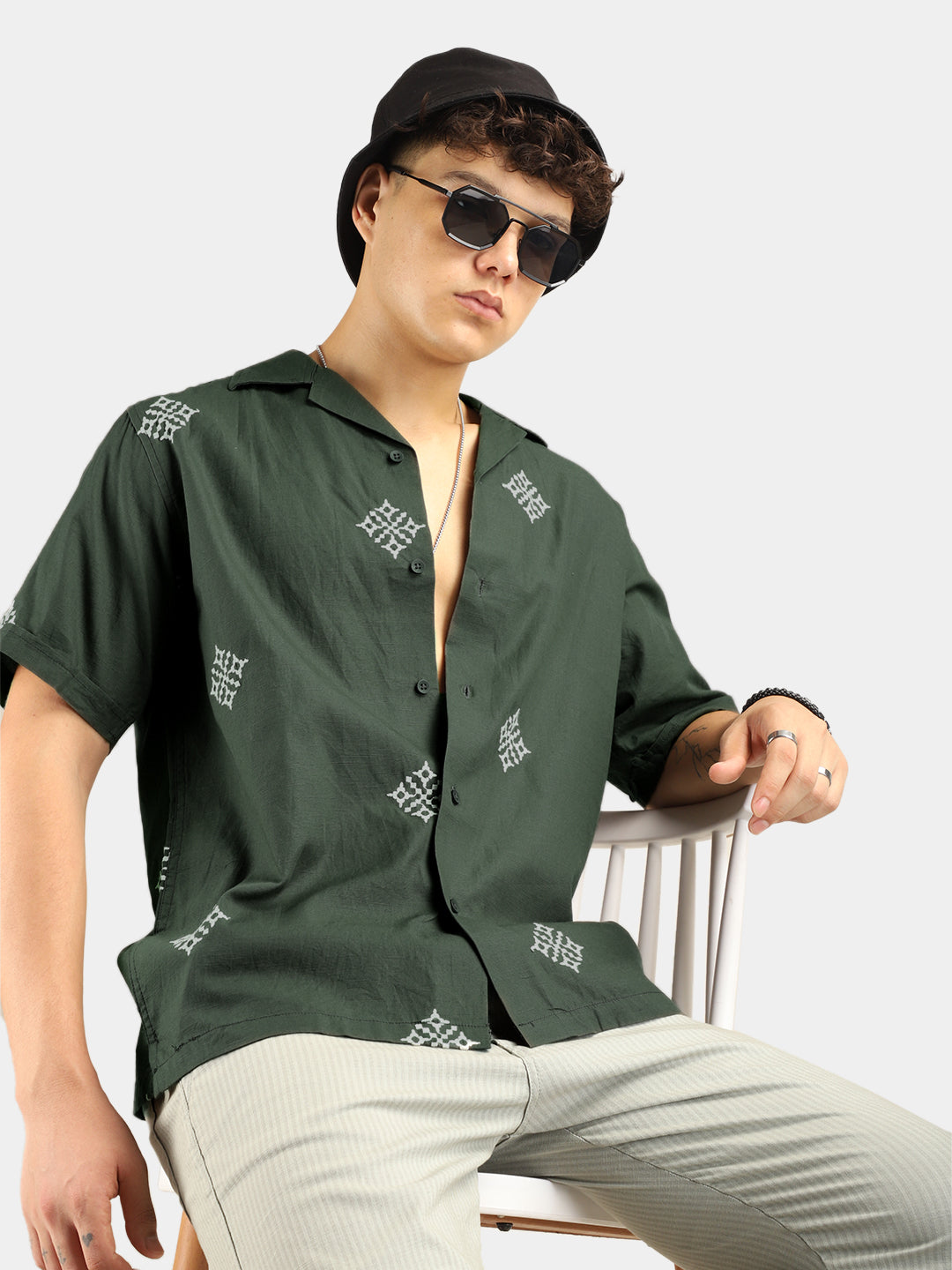 Contrast Green Half Sleeves Shirt