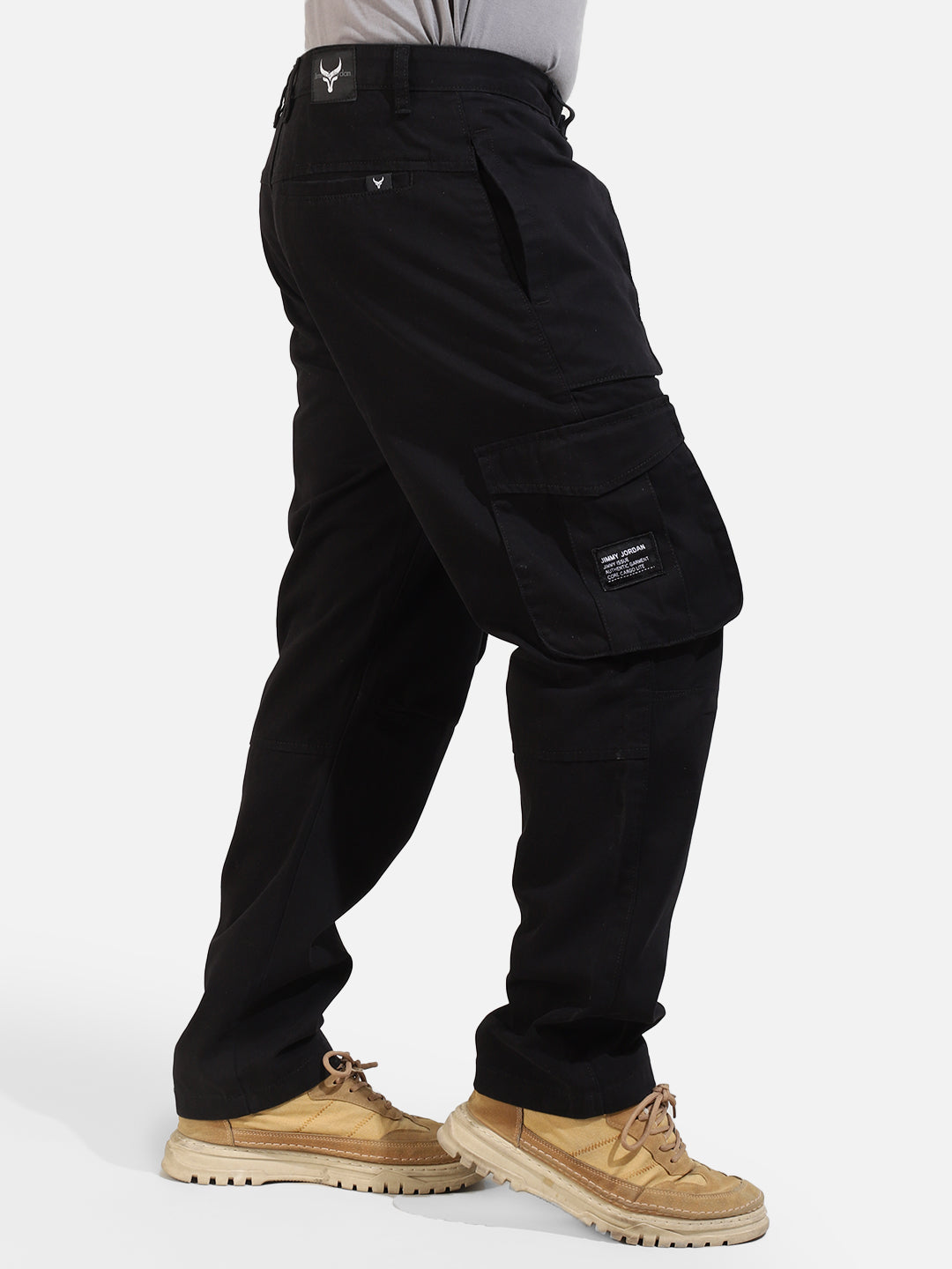 Black Cotton Twill Tactical Baggy Fit Cargo