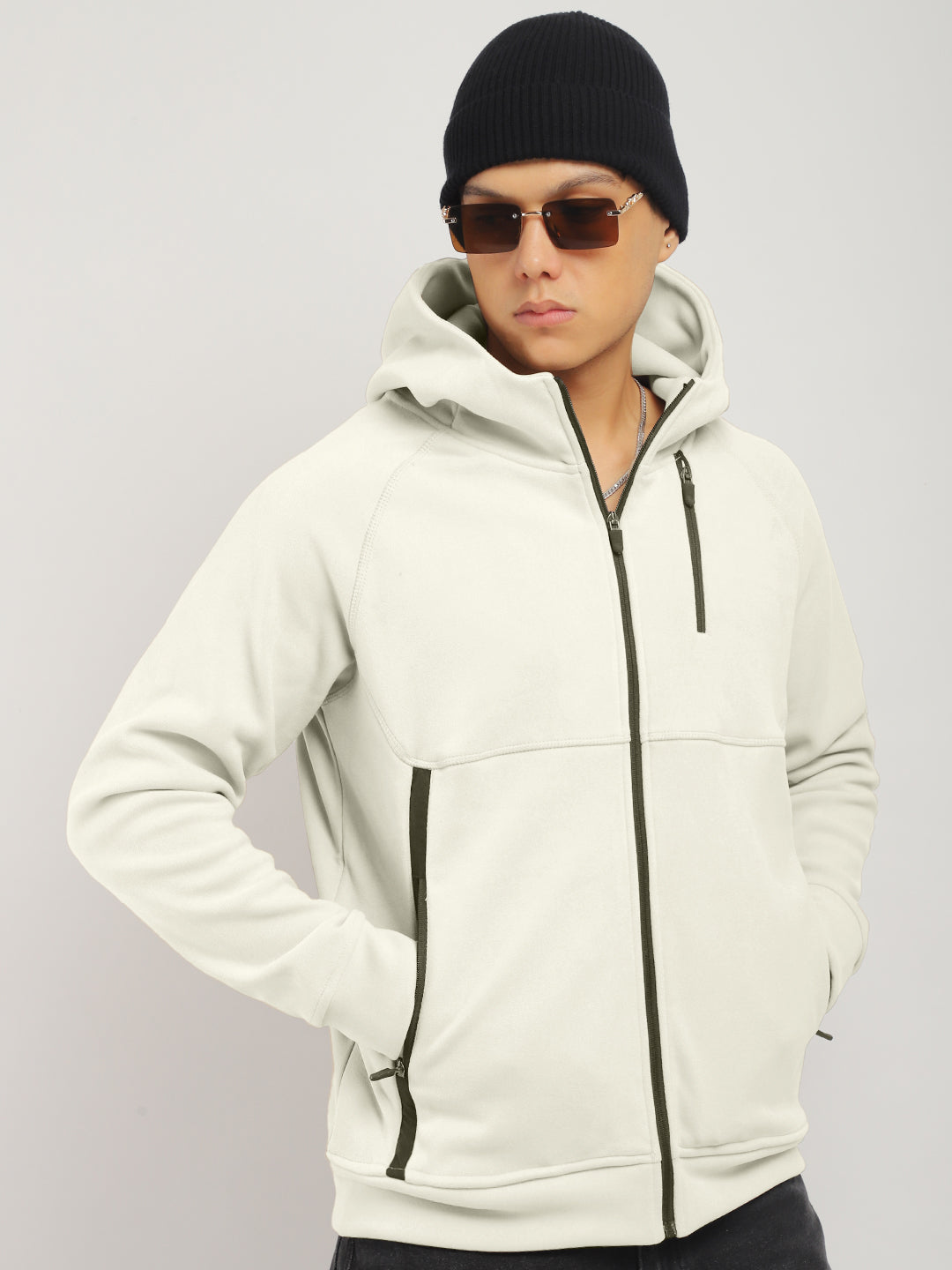Wayfarer Cream Velvet Zipper Hoodie