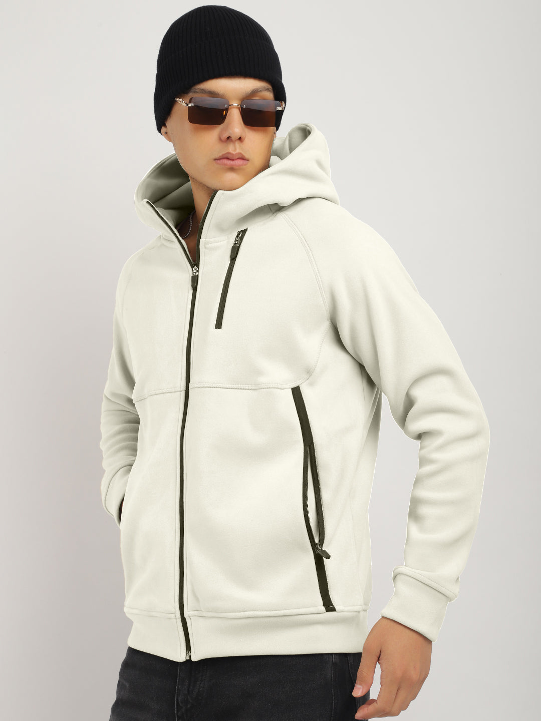 Wayfarer Cream Velvet Zipper Hoodie