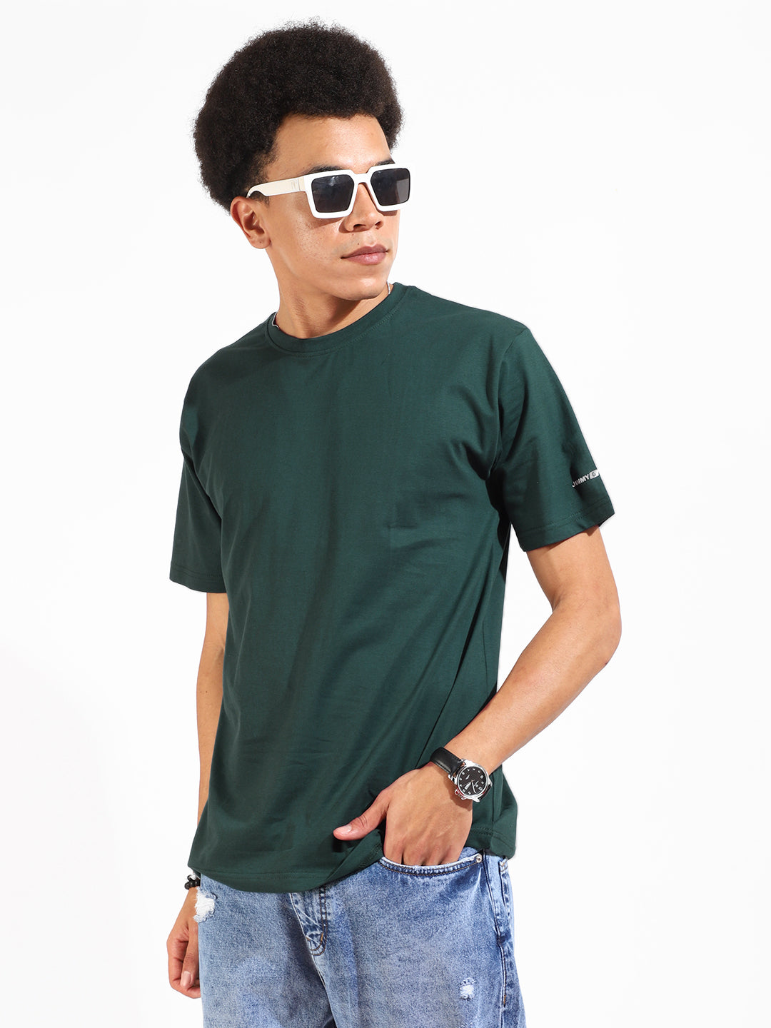 Green Cotton Slim Fit T-Shirt