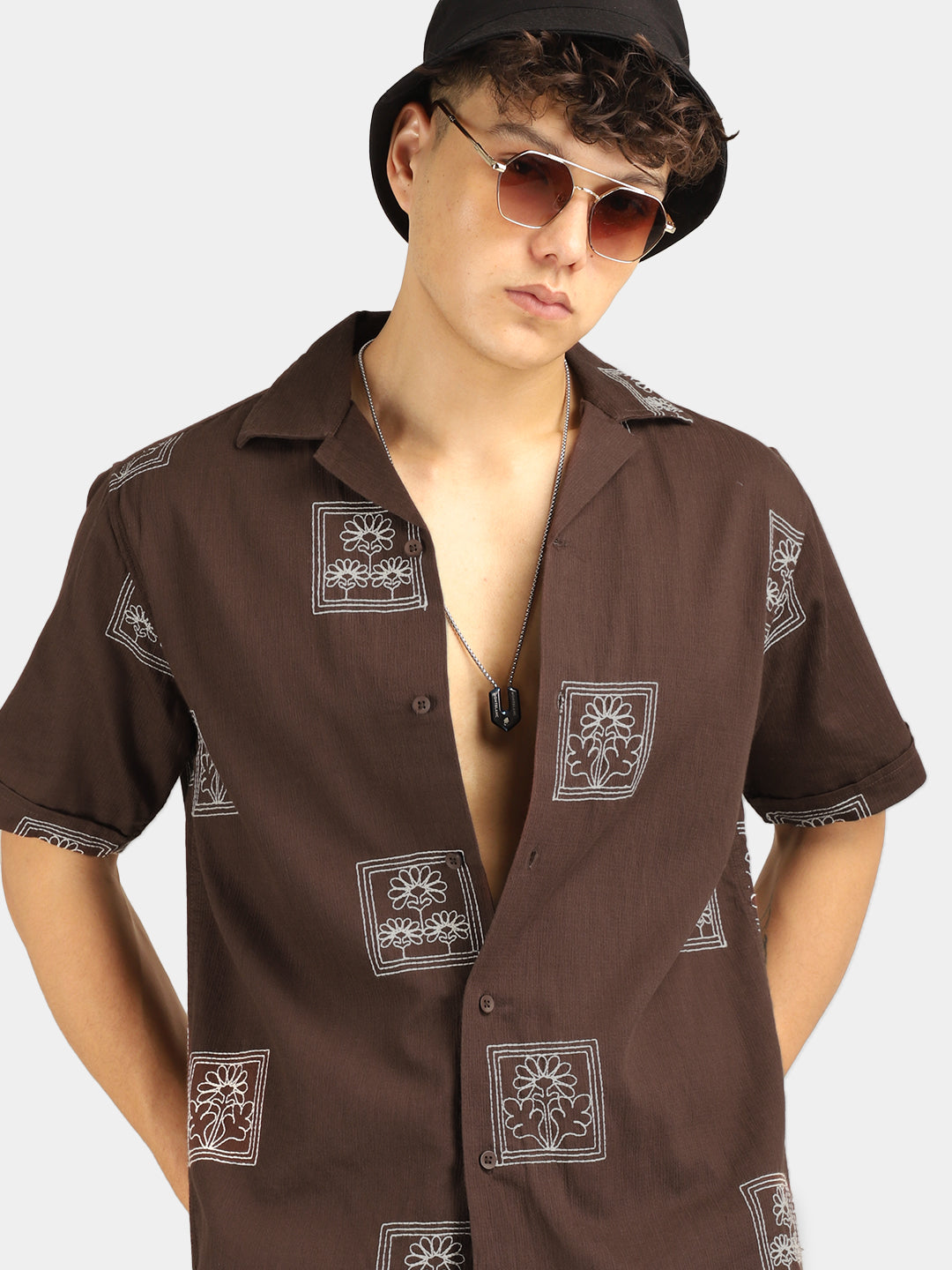 Contrast Brown Half Sleeves Shirt
