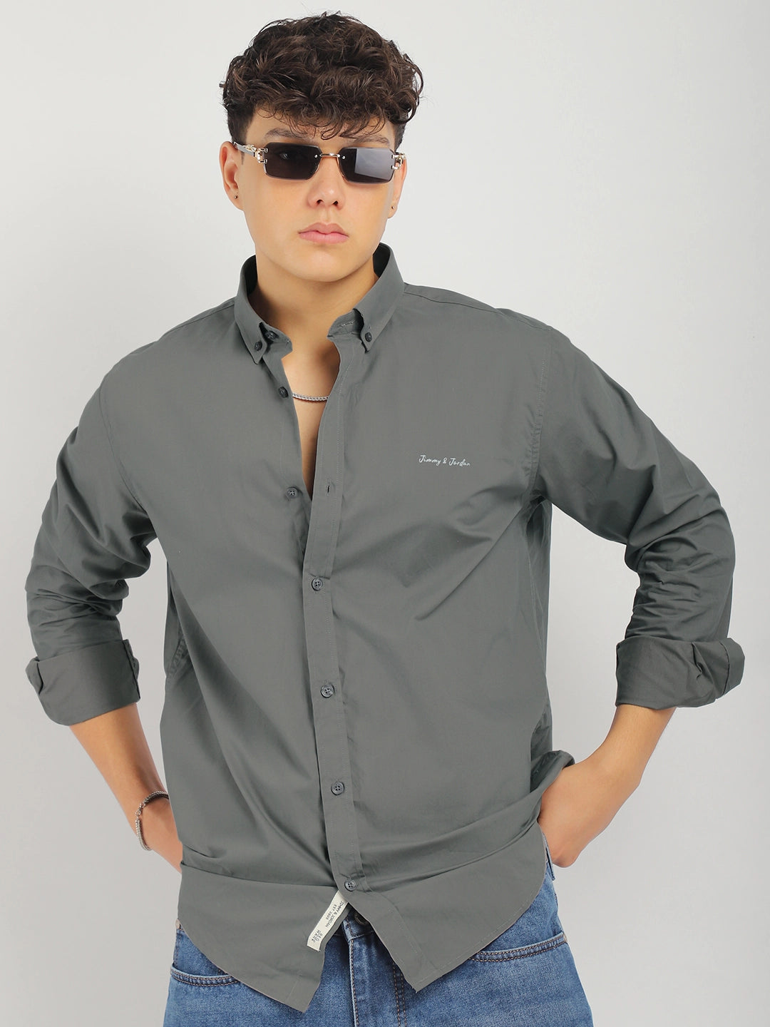 Fabric Pepar Cotton Classic Dark Grey Full Sleeve Shirt