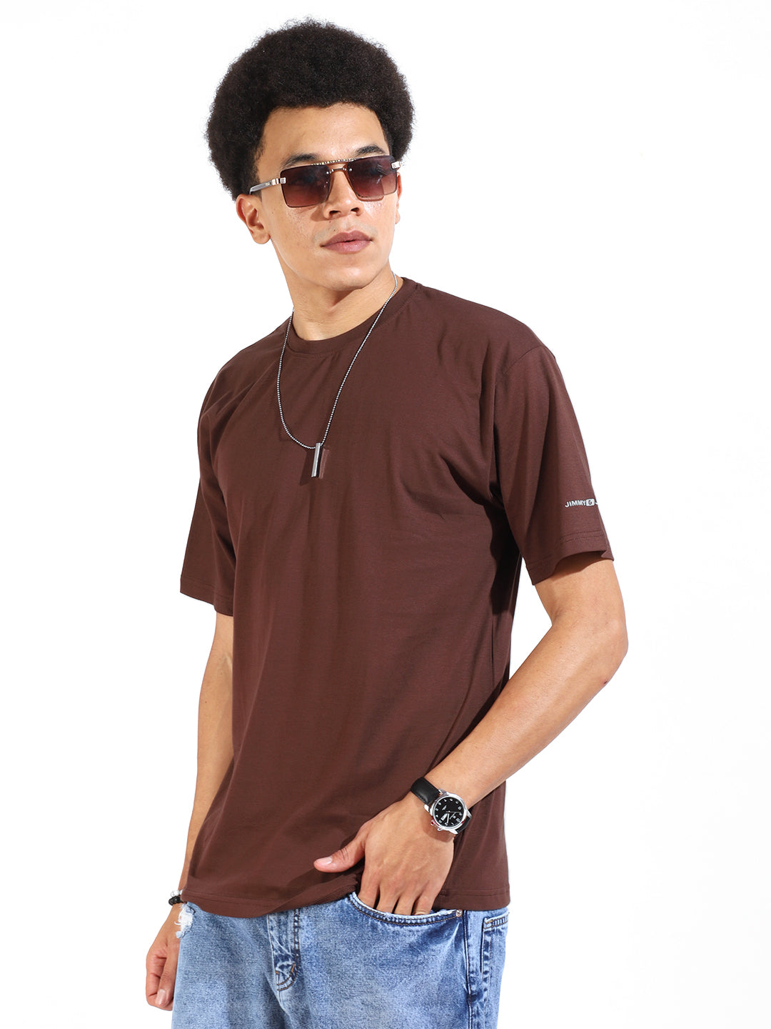 Coffee Cotton Slim Fit T-Shirt