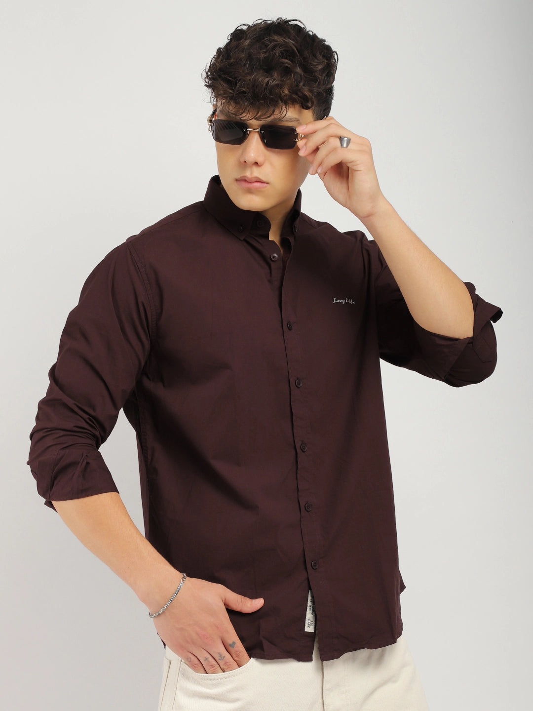 Fabric Pepar Cotton Classic Wine Full Sleeve Shirt