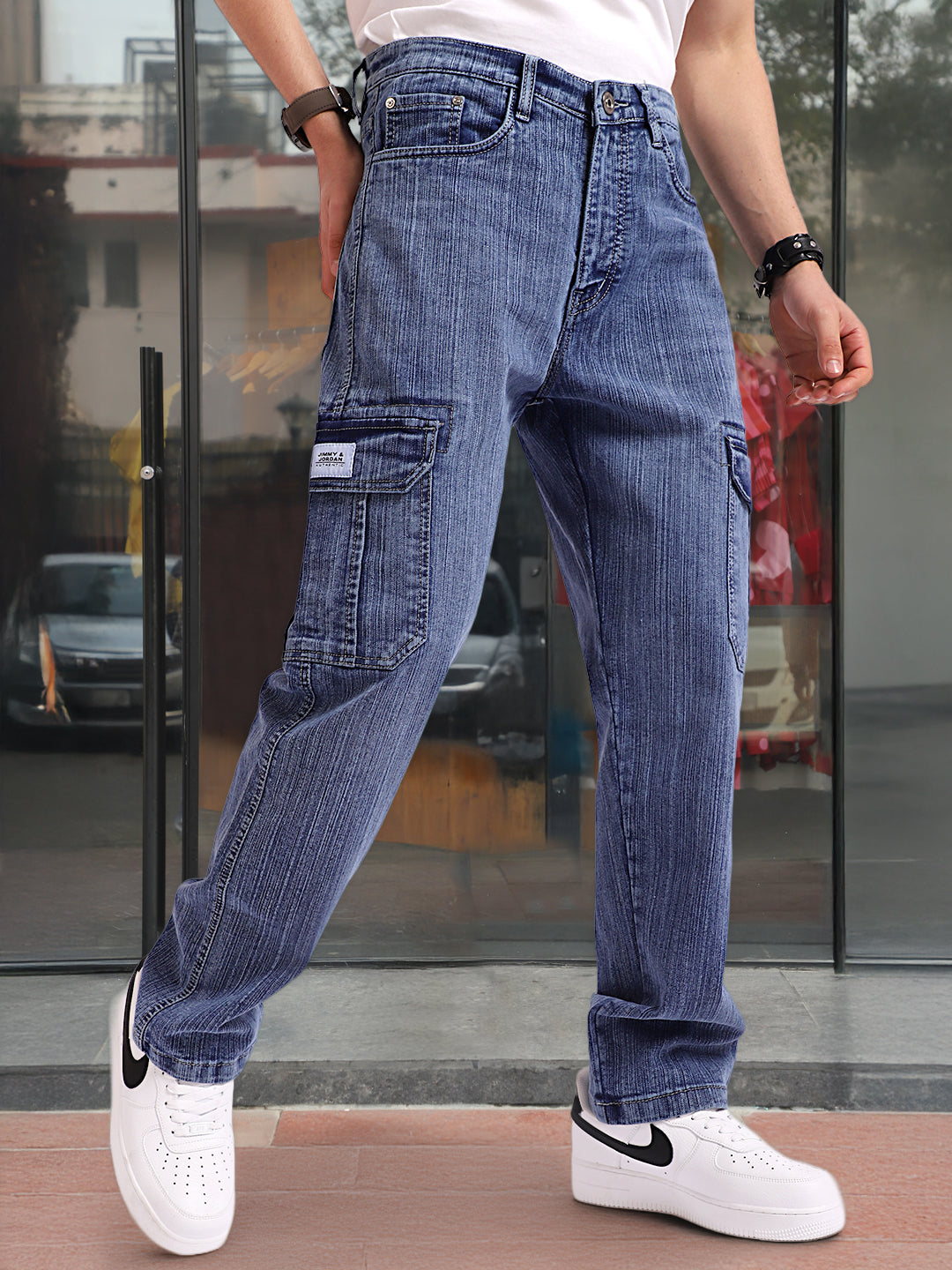 Caventor Blue Berry Blue Baggy Fit Denim Cargo