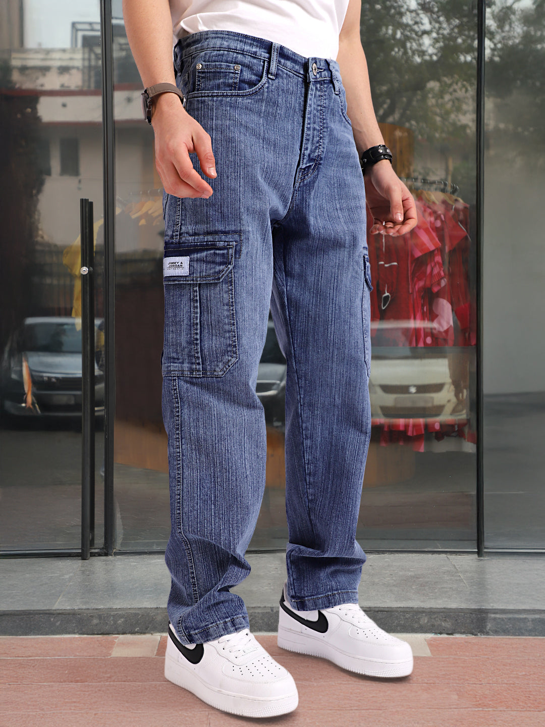 Caventor Blue Berry Blue Baggy Fit Denim Cargo