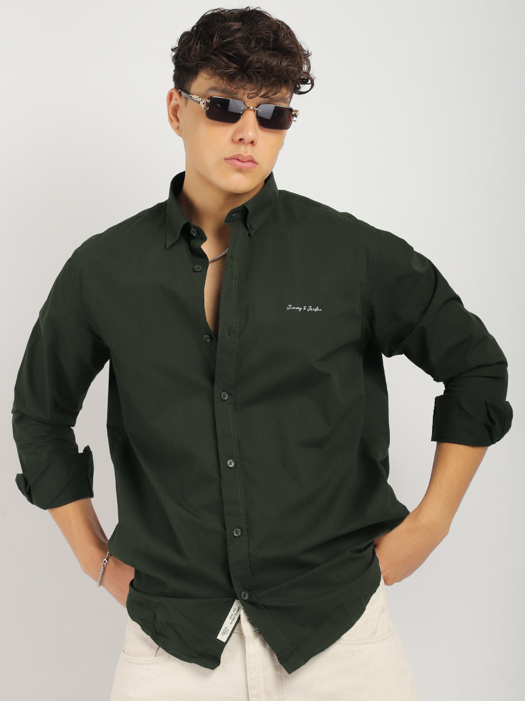 Fabric Pepar Cotton Classic Dark Green Full Sleeve Shirt