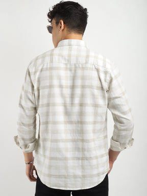 Fabric Adelma Linen Off White Checked Full Sleeve Shirt