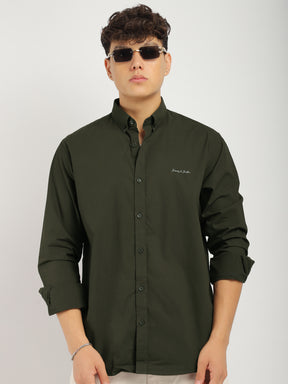 Fabric Pepar Cotton Classic Olive Full Sleeve Shirt