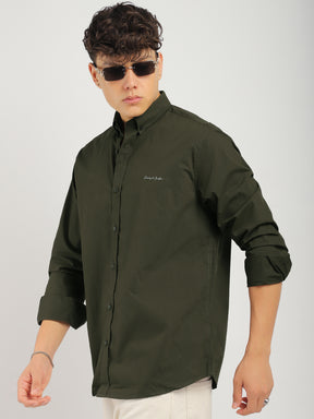 Fabric Pepar Cotton Classic Olive Full Sleeve Shirt