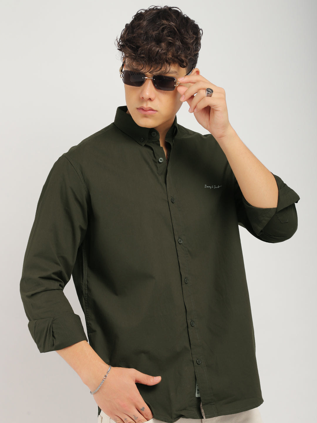 Fabric Pepar Cotton Classic Olive Full Sleeve Shirt