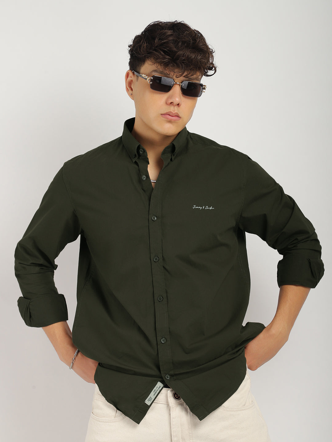 Fabric Pepar Cotton Classic Olive Full Sleeve Shirt