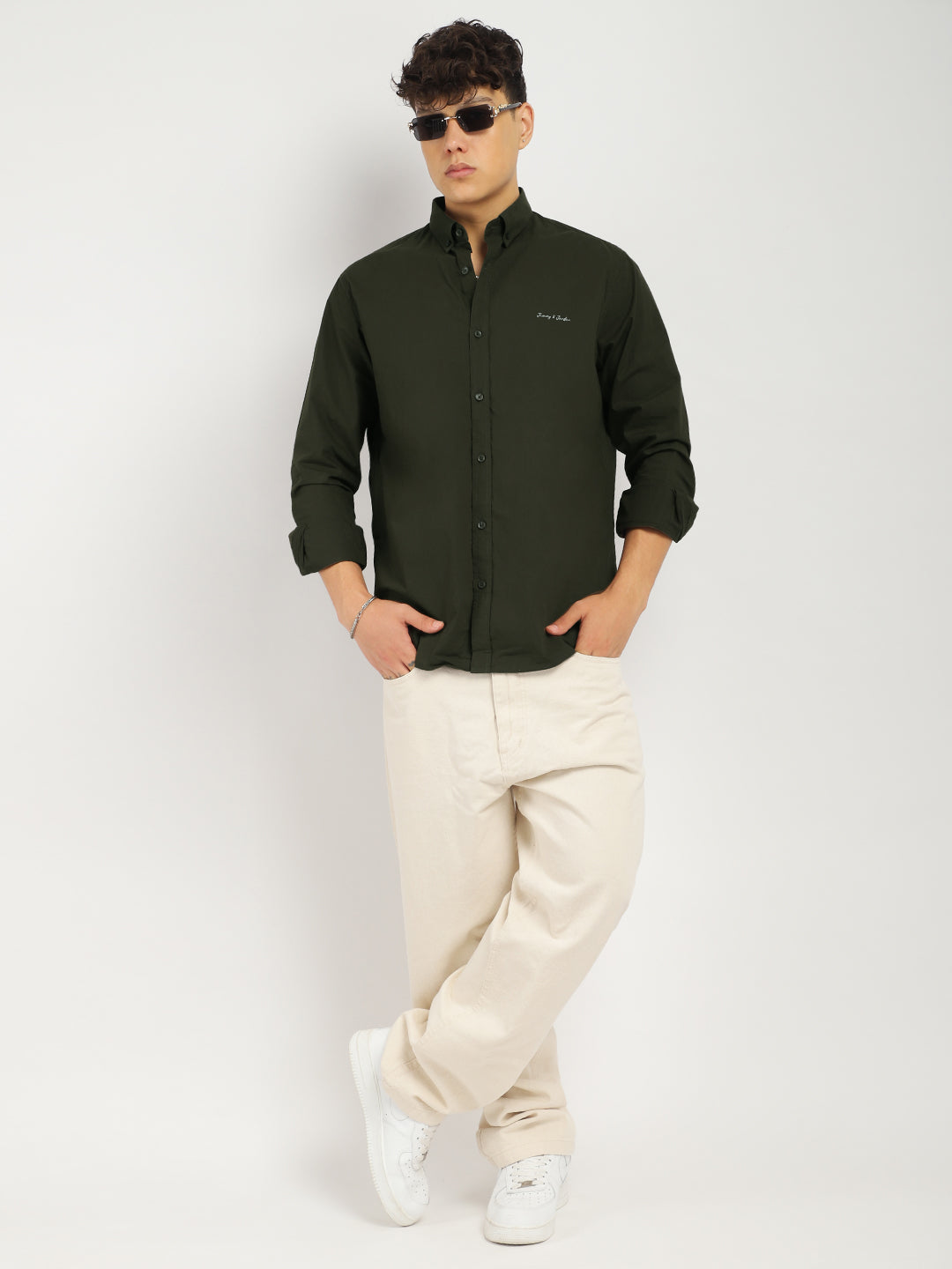 Fabric Pepar Cotton Classic Olive Full Sleeve Shirt