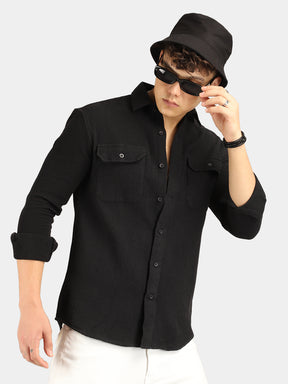 Abseyss texture Black Checked Shirt