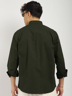 Fabric Pepar Cotton Classic Olive Full Sleeve Shirt