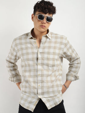 Fabric Adelma Linen Beige Checked Full Sleeve Shirt