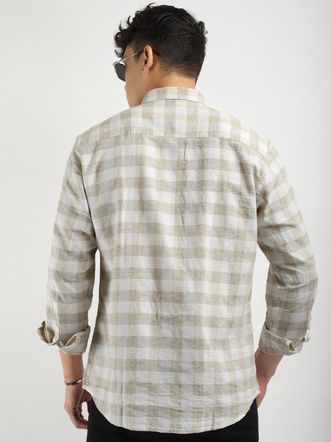 Fabric Adelma Linen Beige Checked Full Sleeve Shirt