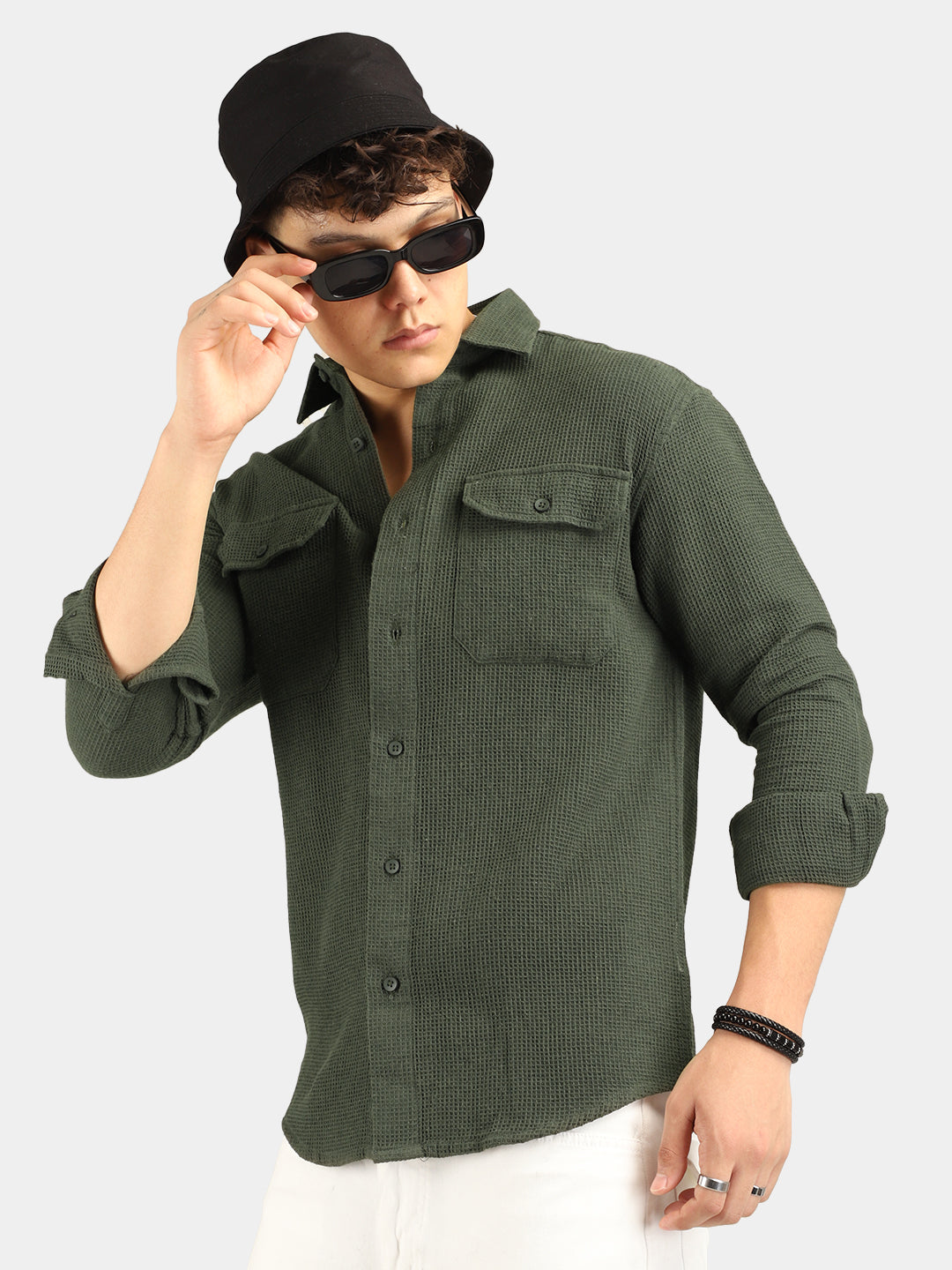 Abseyss texture Olive Checked Shirt