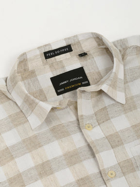 Fabric Adelma Linen Beige Checked Full Sleeve Shirt