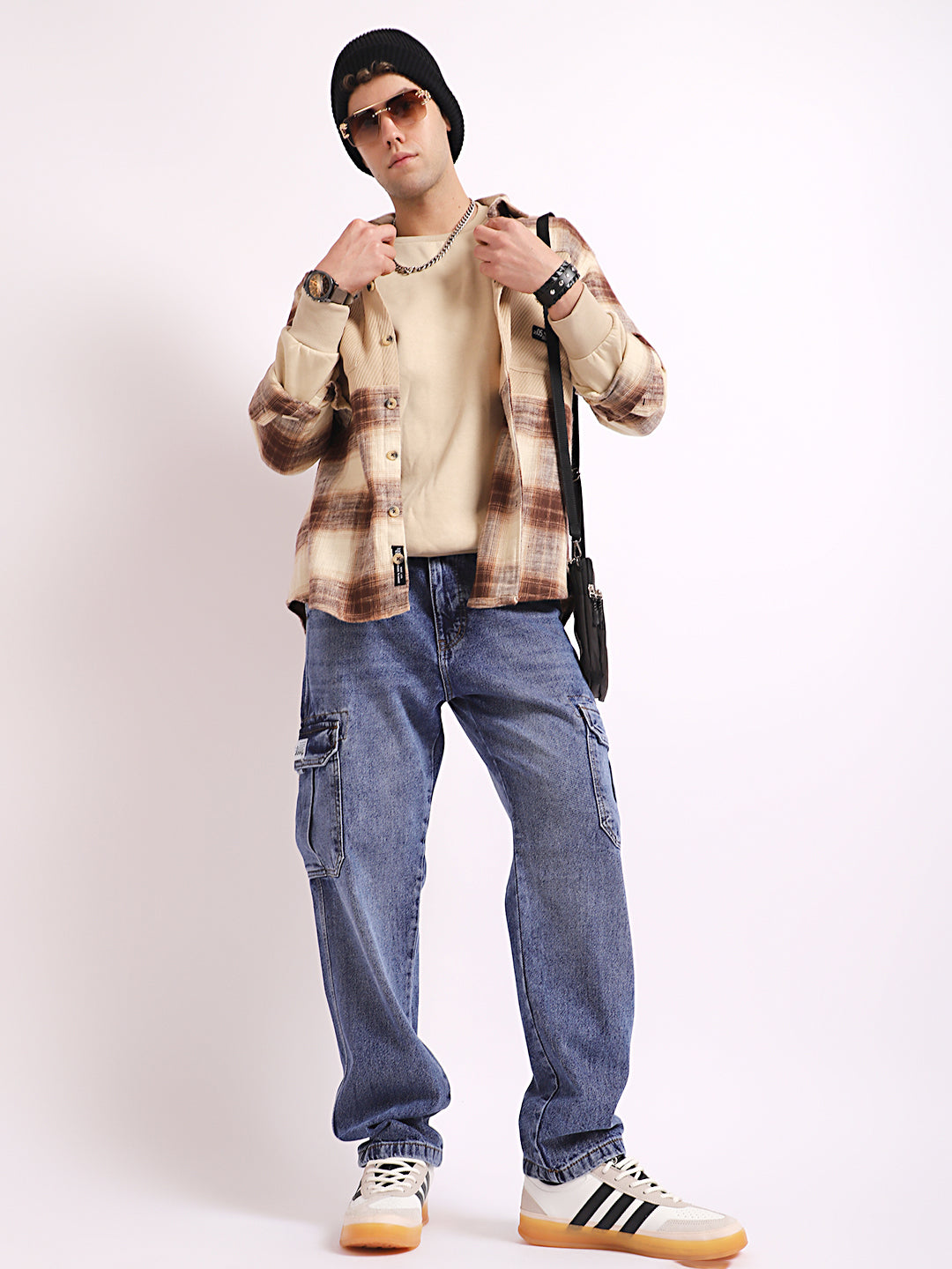 Vireon Azure Blue Baggy Fit Denim Cargo