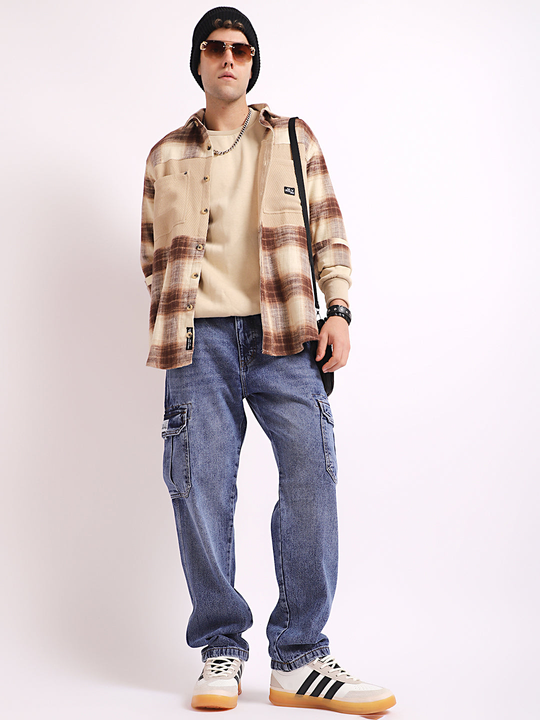 Vireon Azure Blue Baggy Fit Denim Cargo