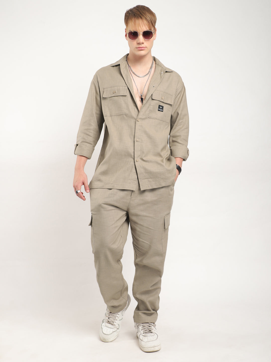 Linen Atlanta Khaki Cargo Co Ord Set