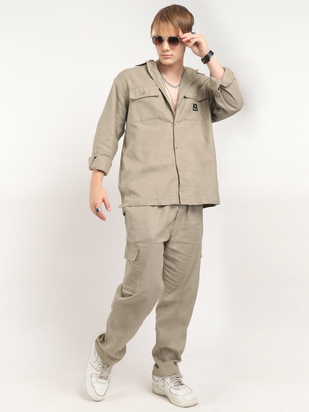 Linen Atlanta Khaki Cargo Co Ord Set