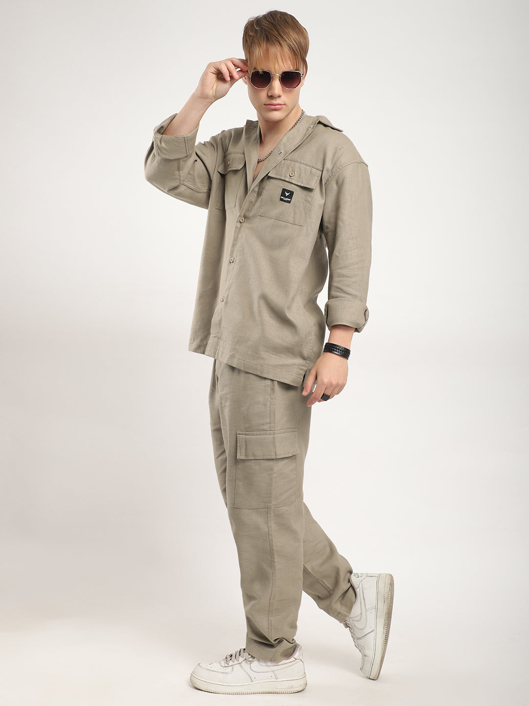 Linen Atlanta Khaki Cargo Co Ord Set