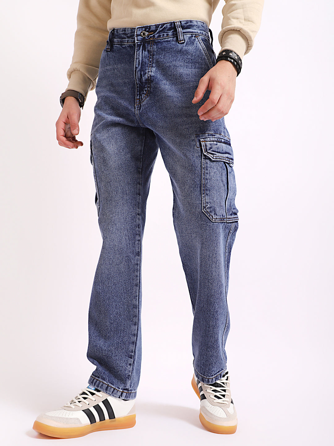 Vireon Azure Blue Baggy Fit Denim Cargo