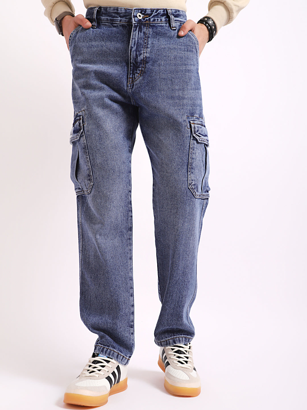 Vireon Azure Blue Baggy Fit Denim Cargo