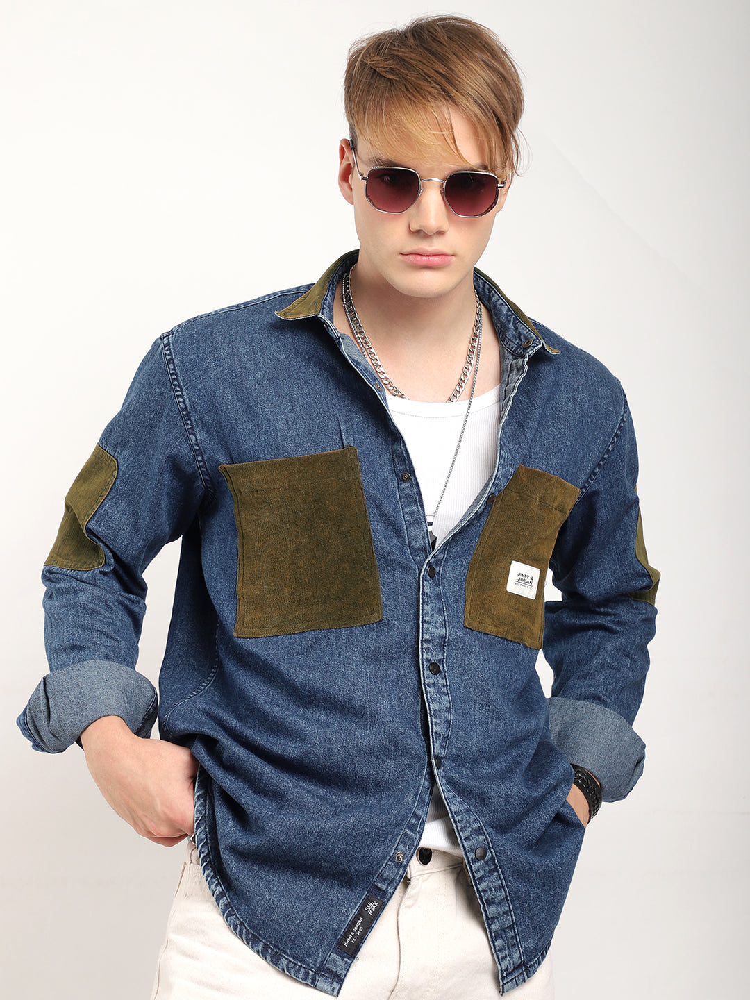 Fade Fit Dark Navy Washed Corduroy Denim Shirt