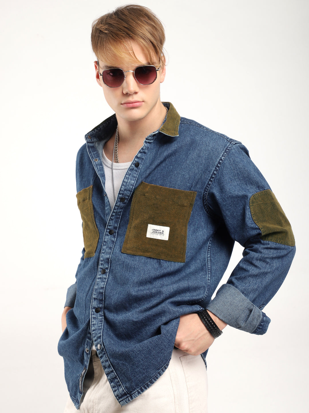 Fade Fit Dark Navy Washed Corduroy Denim Shirt