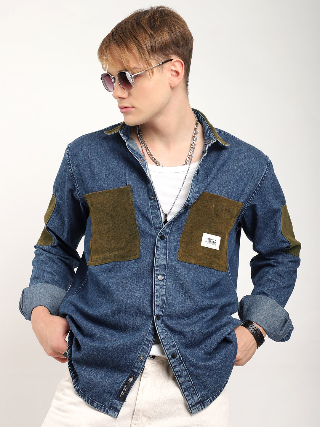 Fade Fit Dark Navy Washed Corduroy Denim Shirt