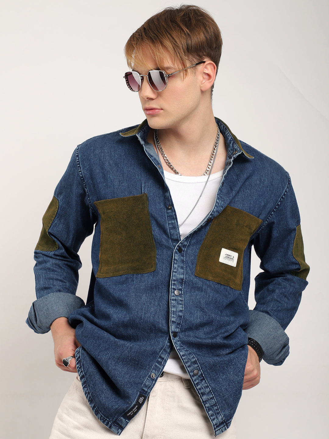 Fade Fit Dark Navy Washed Corduroy Denim Shirt