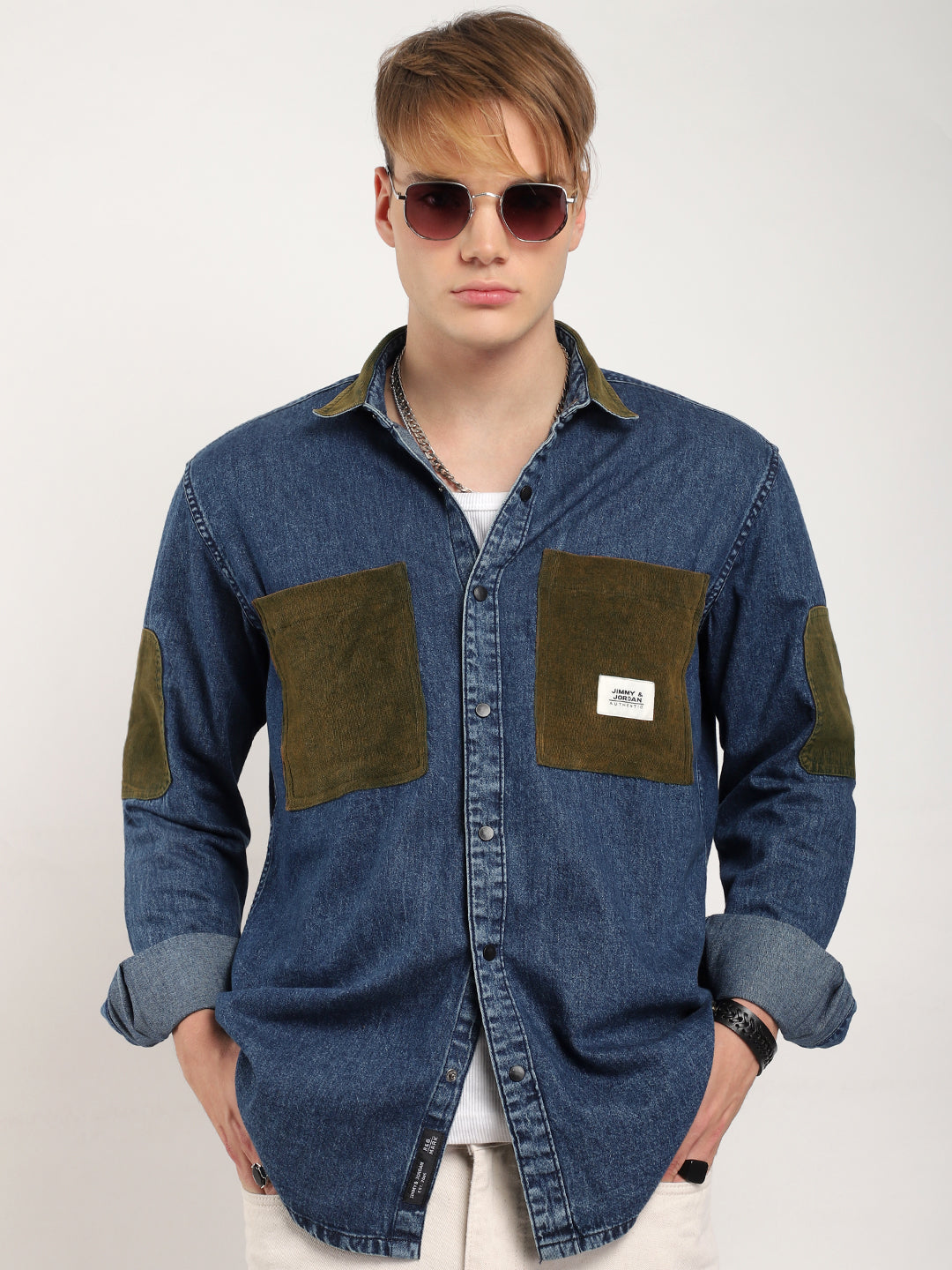 Fade Fit Dark Navy Washed Corduroy Denim Shirt