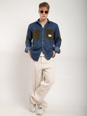 Fade Fit Dark Navy Washed Corduroy Denim Shirt