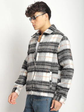 Zenith Stitch Pure Wool White & Black Check Shacket