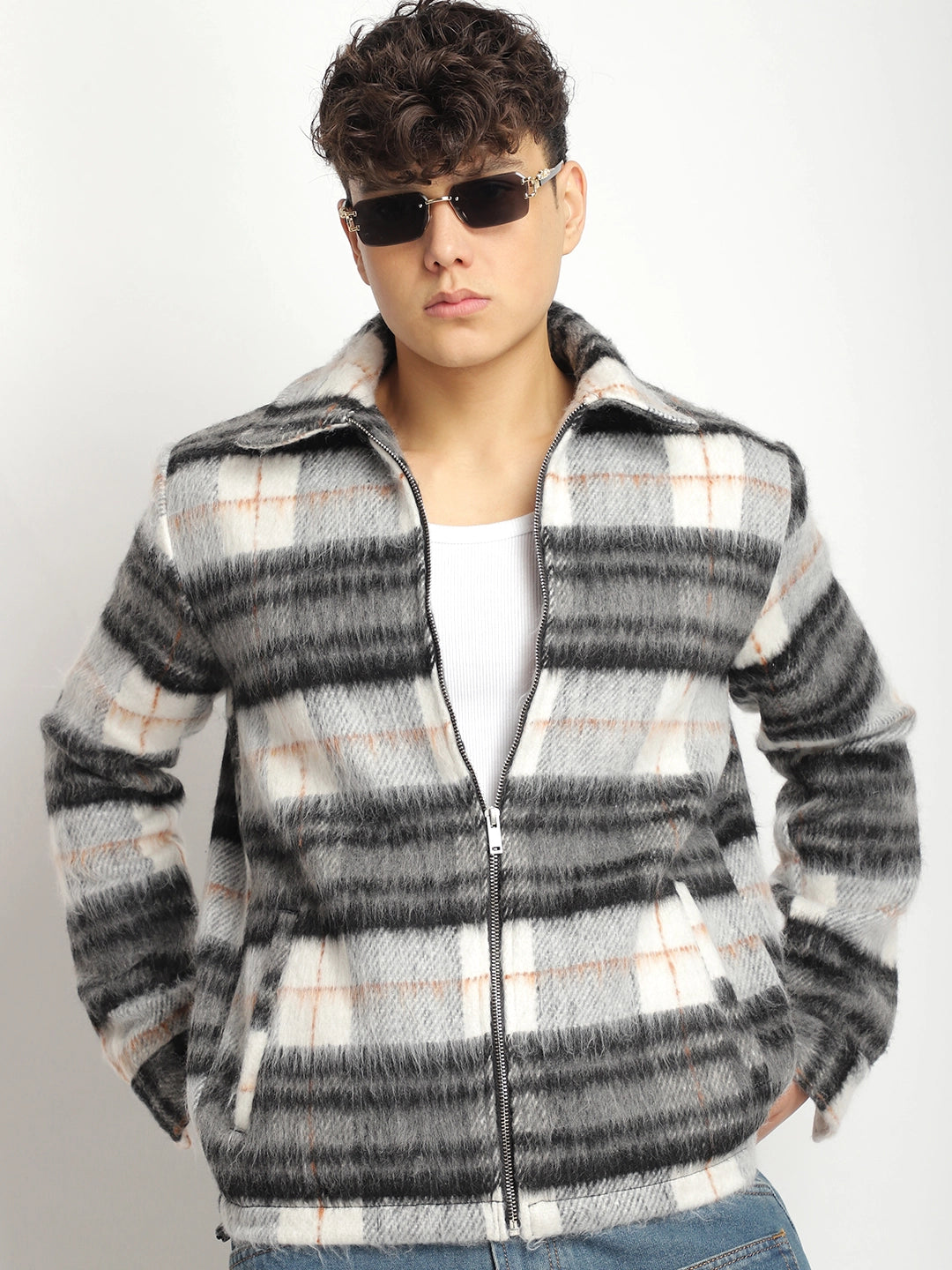 Zenith Stitch Pure Wool White & Black Check Shacket