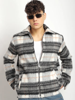 Zenith Stitch Pure Wool White & Black Check Shacket