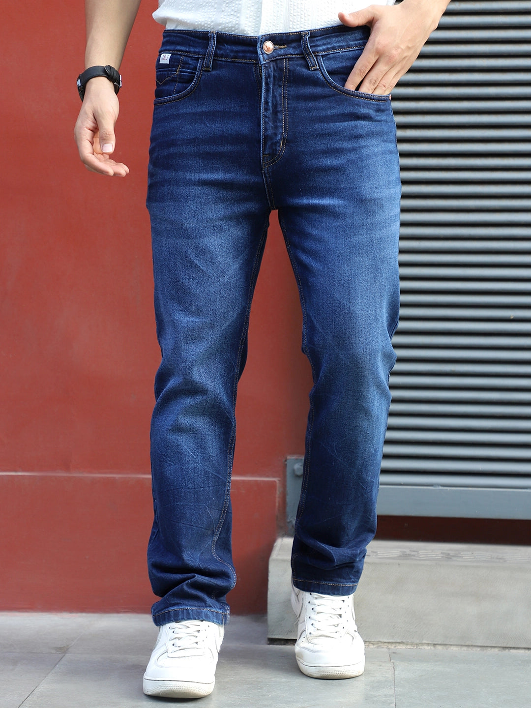 Bespoke Dark Blue Straight Fit Jeans