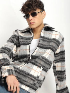 Zenith Stitch Pure Wool White & Black Check Shacket